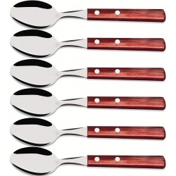 Jogo 6 Colheres Mesa Polywood aço Inox Tramontina Com Cabo De Madeira Vermelho